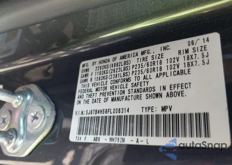 2015 Acura Rdx from USA, damaged, VIN 5J8TB4H58FL006314